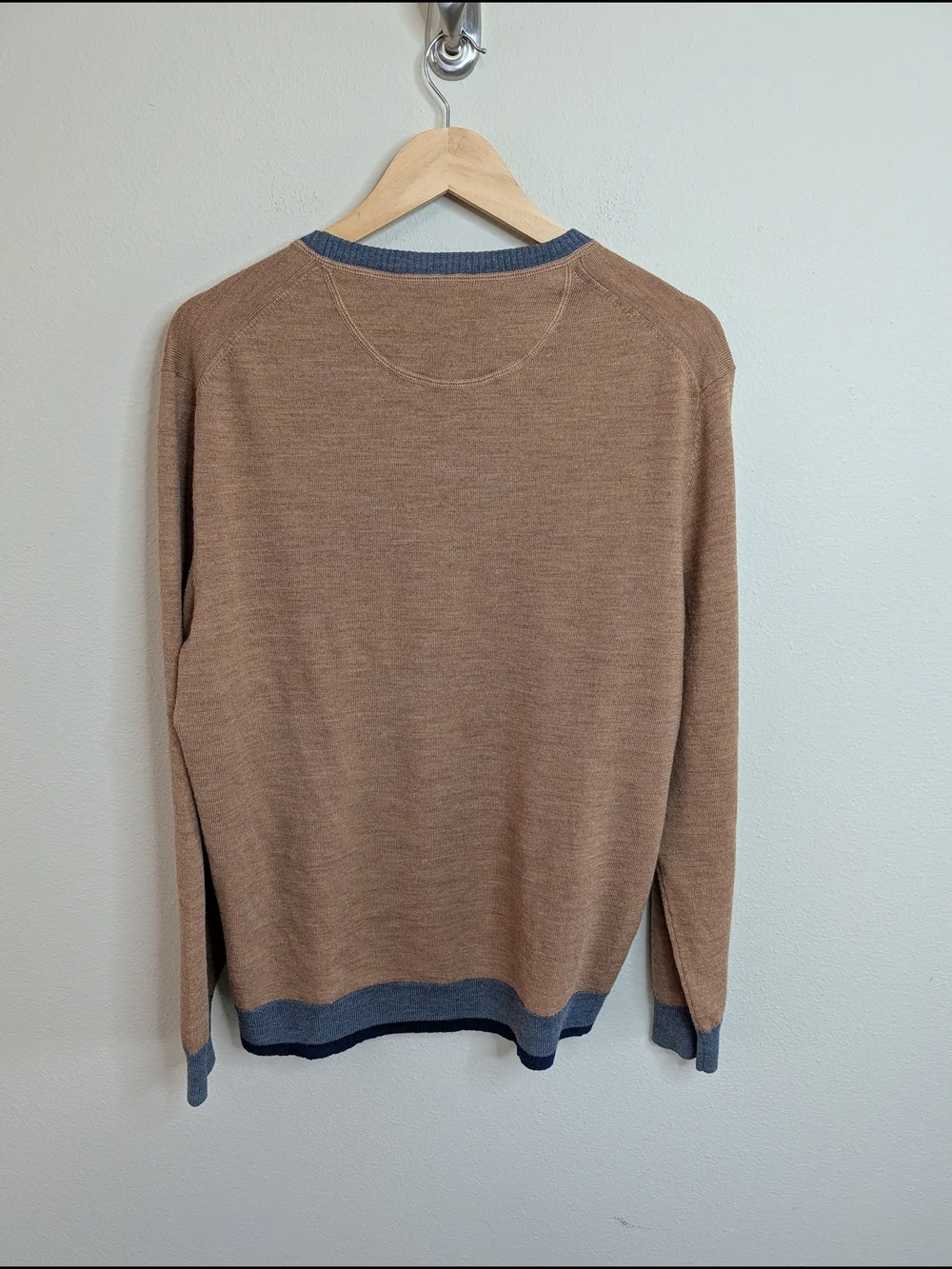 Tasso Elba Merino Wool Blend Crewneck Sweater XXL Camel Blue Stripe Colorblock
